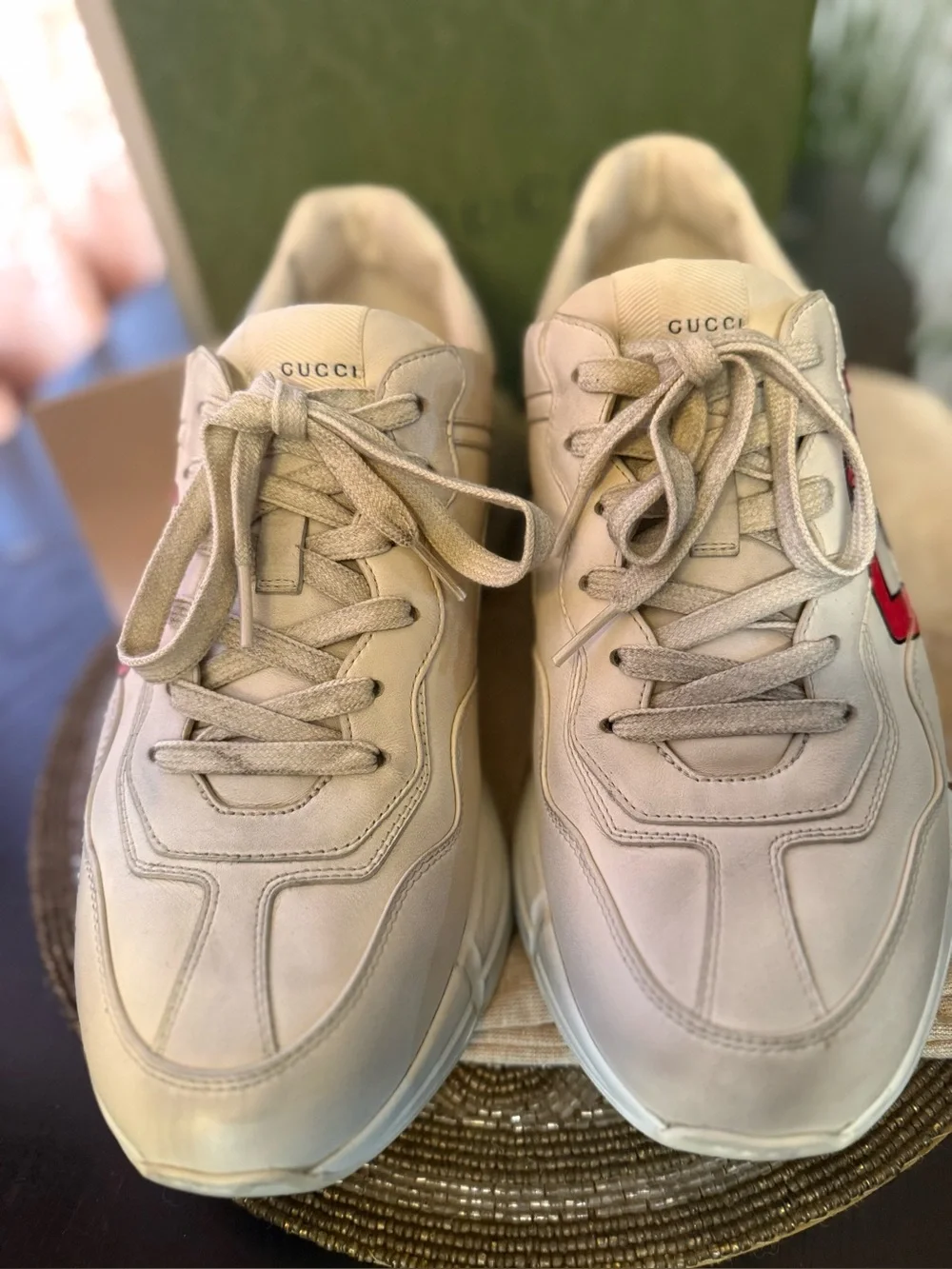 NWT GUCCI Men’s  Rhyton Ivory Leather Lips Sneakers